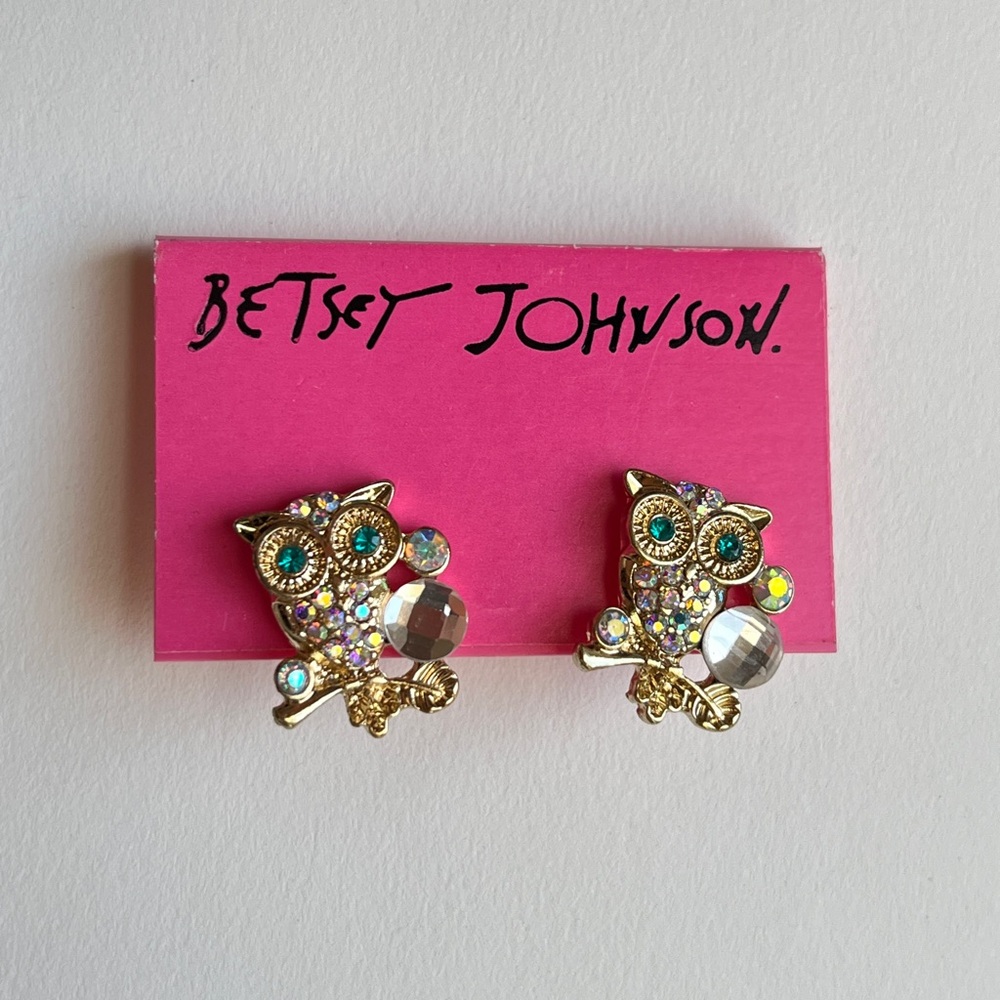 Betsey Johnson Multicolor Rhinestone Owl Earrings